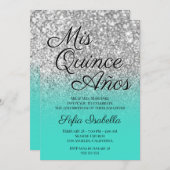 Invitation Parties scintillant Argent Turquoise Ombre Mis Qui (Devant / Derrière)
