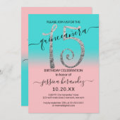 Invitation Parties scintillant argent Turquoise rose Fille Om (Devant / Derrière)