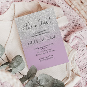 Invitation Parties scintillant argent violet ombre fille baby