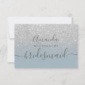 Invitation Parties scintillant argenté bleu ombre script my b (Devant)