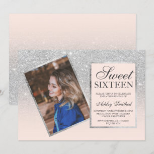 Invitation Parties scintillant argenté cadre blush ombre phot