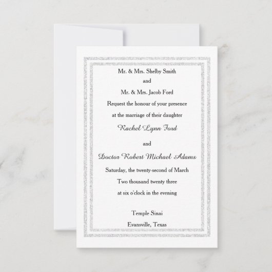 Invitation Parties scintillant argentée blanche chic Trim-3x5 (Devant)