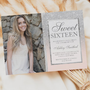 Invitation Parties scintillant argentée blush ombre photo Swe