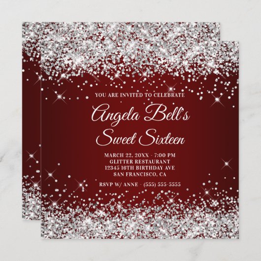 Invitation Parties scintillant argentée brillant Sweet sixtee (Devant / Derrière)