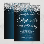 Invitation Parties scintillant argentée brillante Bleu de l'o (Devant / Derrière)