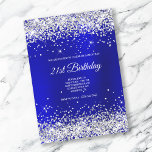 Invitation Parties scintillant argentée brillante Brossée Ble<br><div class="desc">Une invitation moderne pour célébrer son anniversaire. Parties scintillant brillante gris argent pâle et brillant décorations de dessus et de fond contre un satin brillant bleu brossé satin sombre foil digital graphique. La calligraphie moderne et le style de texte, la taille et la couleur peuvent être customisés. Tous les éclats...</div>