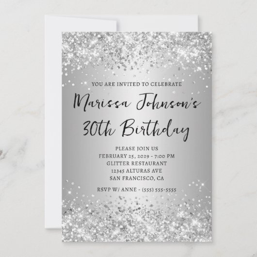 Invitation Parties scintillant argentée brillante gris Ombre  (Devant)