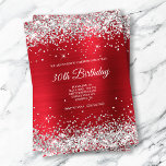 Invitation Parties scintillant argentée brillante rouge satin<br><div class="desc">Une invitation moderne pour fêter son anniversaire. Parties scintillant brillante gris argent pâle et brillant décorations haut et bas contre un brillant brillant rouge rose brossé satin sombre feuille graphique numérique. La calligraphie moderne et le style de texte, la taille et la couleur peuvent être customisés. Tous les éclats et...</div>
