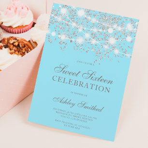 Invitation Parties scintillant argentée brille sweet sixteen