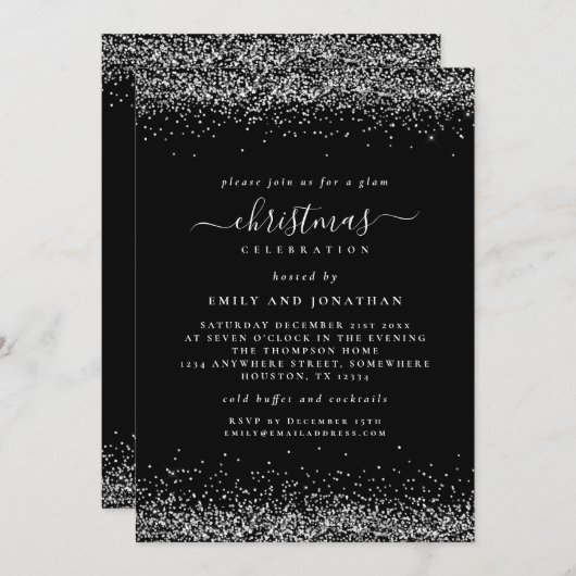 Invitation Parties scintillant argentée classique Black Chris (Devant / Derrière)