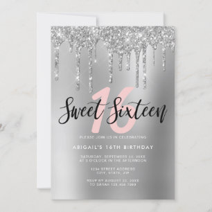 Invitation parties scintillant argentée élégante goutte d'swe