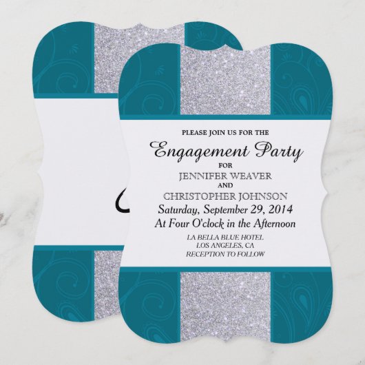 Invitation Parties scintillant argentée et Aqua Turquoise au  (Devant / Derrière)