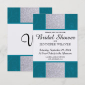 Invitation Parties scintillant argentée et Aqua Turquoise au (Devant / Derrière)