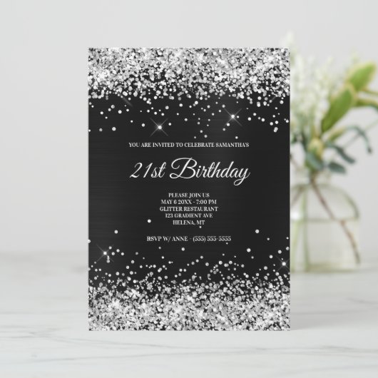 Invitation Parties scintillant argentée Faux Sparkly gris fon (Debout devant)