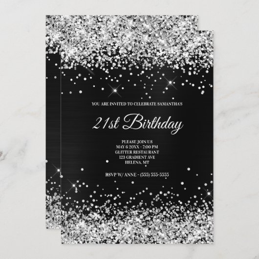 Invitation Parties scintillant argentée Faux Sparkly gris fon (Devant / Derrière)