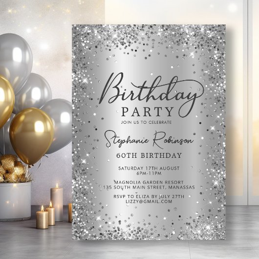 Invitation Parties scintillant argentée glamour Foil métalliq