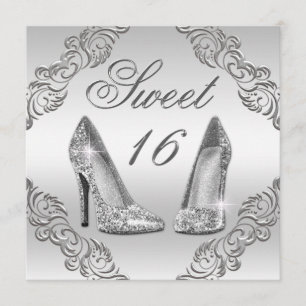 Invitation Parties scintillant argentée glamour haute talons