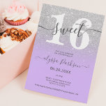 Invitation Parties scintillant argentée lavande violette chic<br><div class="desc">Parties scintillant d'argent ombre scintille sur éditable lavande violette avec un script calligraphie typographie douce invitation fête de 16 ans.Parfait pour une soirée de sweet sixteen moderne élégant. Ajoutez votre photo à l'arrière.</div>