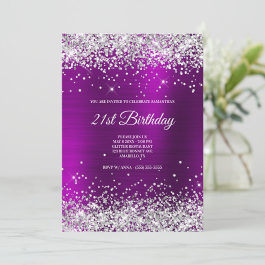 Invitation Parties scintillant argentée Magenta Purple Satin (Debout devant)