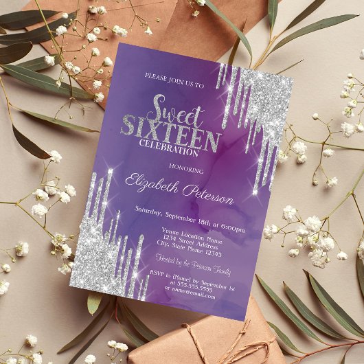 Invitation Parties scintillant argentée moderne  violet Sweet