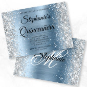 Invitation Parties scintillant argentée Monogramme bleu clair