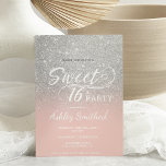 Invitation Parties scintillant argentée ombre rose pâle Sweet<br><div class="desc">Une douche à parties scintillant moderne et jolie en faux argent ombre avec bloc de couleur rose pastel pâle Sweet 16 anniversaire invitation avec typographie élégante avec motif rose sombre. Parfait pour un Sweet sixteen princesse.</div>