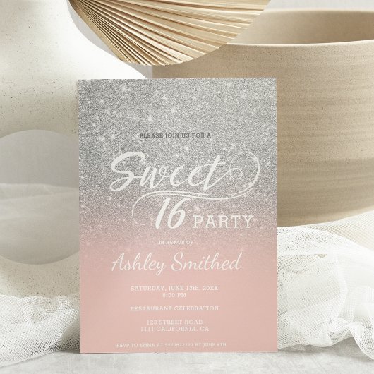 Invitation Parties scintillant argentée ombre rose pâle Sweet