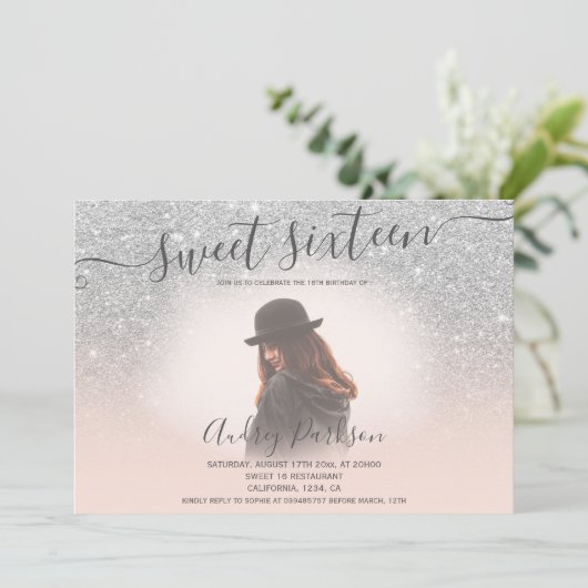 Invitation Parties scintillant argentée rose pâle chic Sweet  (Debout devant)