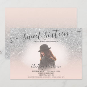 Invitation Parties scintillant argentée rose pâle chic Sweet 