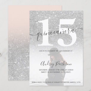 Invitation Parties scintillant argentée rose pâle quinceanera