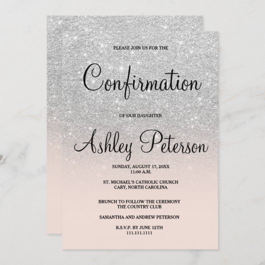 Invitation Parties scintillant argentée rose sombre sombre ch (Devant / Derrière)