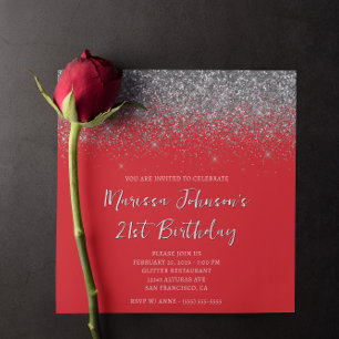 Invitation Parties scintillant argentée rouge 21e anniversair