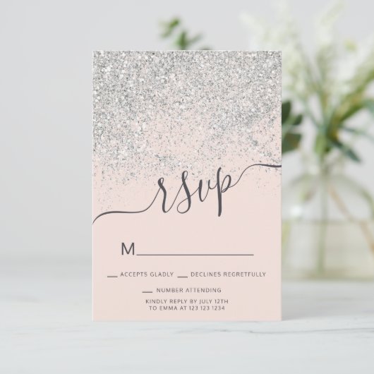 Invitation parties scintillant argentée RSVP rose pâle Sweet (Debout devant)