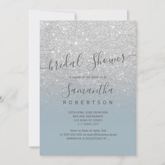 Invitation Parties scintillant argentée somnolent bleu script (Devant)