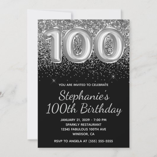Invitation Parties scintillant argentée Sparkly Noir 100e ann (Devant)