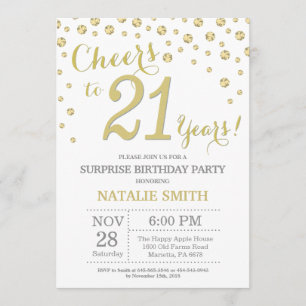 Invitation Parties scintillant aurifère Surprise 21e annivers