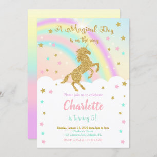 Invitation Parties scintillant avec Rainbow Unicorn Invitatio