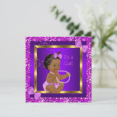 Invitation Parties scintillant Baby shower fille violet rose (Debout devant)