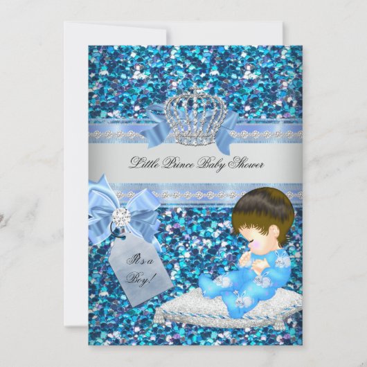 Invitation Parties scintillant Baby shower Garçon Bleu Petit (Devant)
