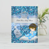 Invitation Parties scintillant Baby shower Garçon Bleu Petit (Debout devant)