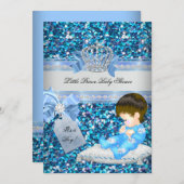 Invitation Parties scintillant Baby shower Garçon Bleu Petit (Devant / Derrière)