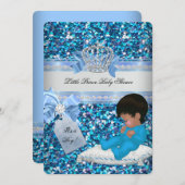 Invitation Parties scintillant Baby shower Garçon Bleu Petit  (Devant / Derrière)