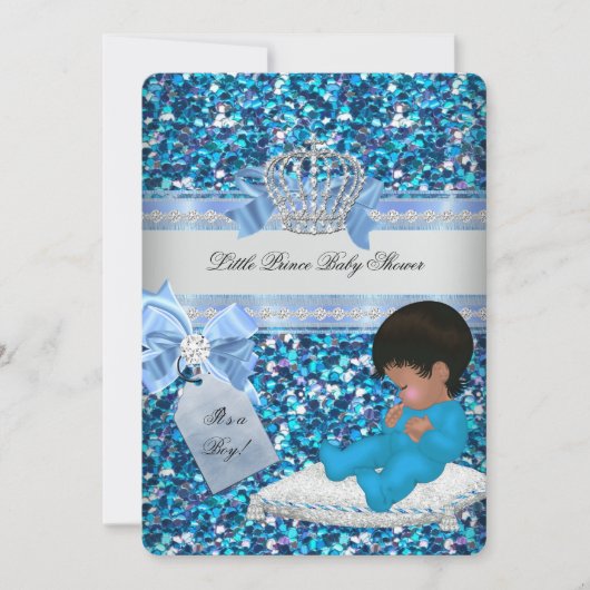 Invitation Parties scintillant Baby shower Garçon Bleu Petit  (Devant)