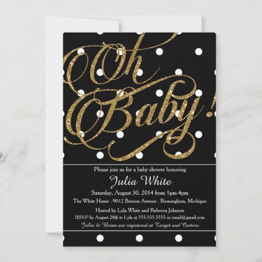 Invitation Parties scintillant Baby shower Invitation, noir e (Devant)