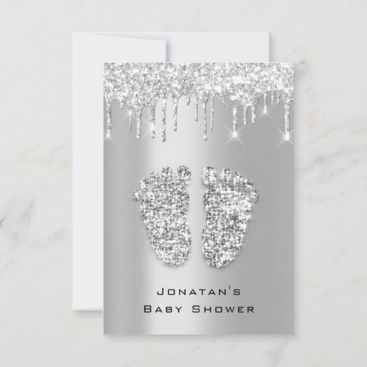 Invitation Parties scintillant Baby shower Pieds ArgentGris G (Dos)