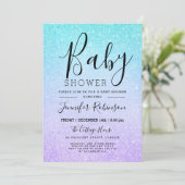 Invitation Parties scintillant Baby shower violet et turquois (Debout devant)
