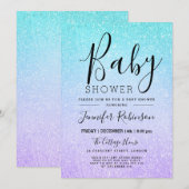 Invitation Parties scintillant Baby shower violet et turquois (Devant / Derrière)