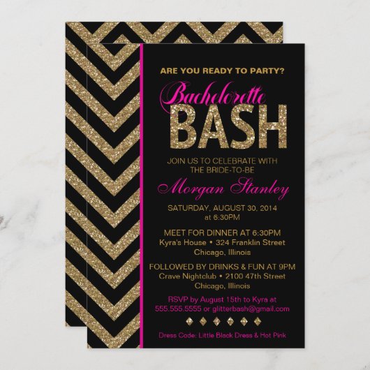 Invitation Parties scintillant Bachelorette Bash Party Invita (Devant / Derrière)