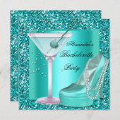 Invitation Parties scintillant Bachelorette Party Aqua Bleu T (Devant / Derrière)