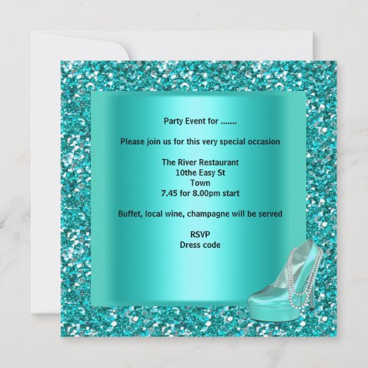 Invitation Parties scintillant Bachelorette Party Aqua Bleu T (Dos)